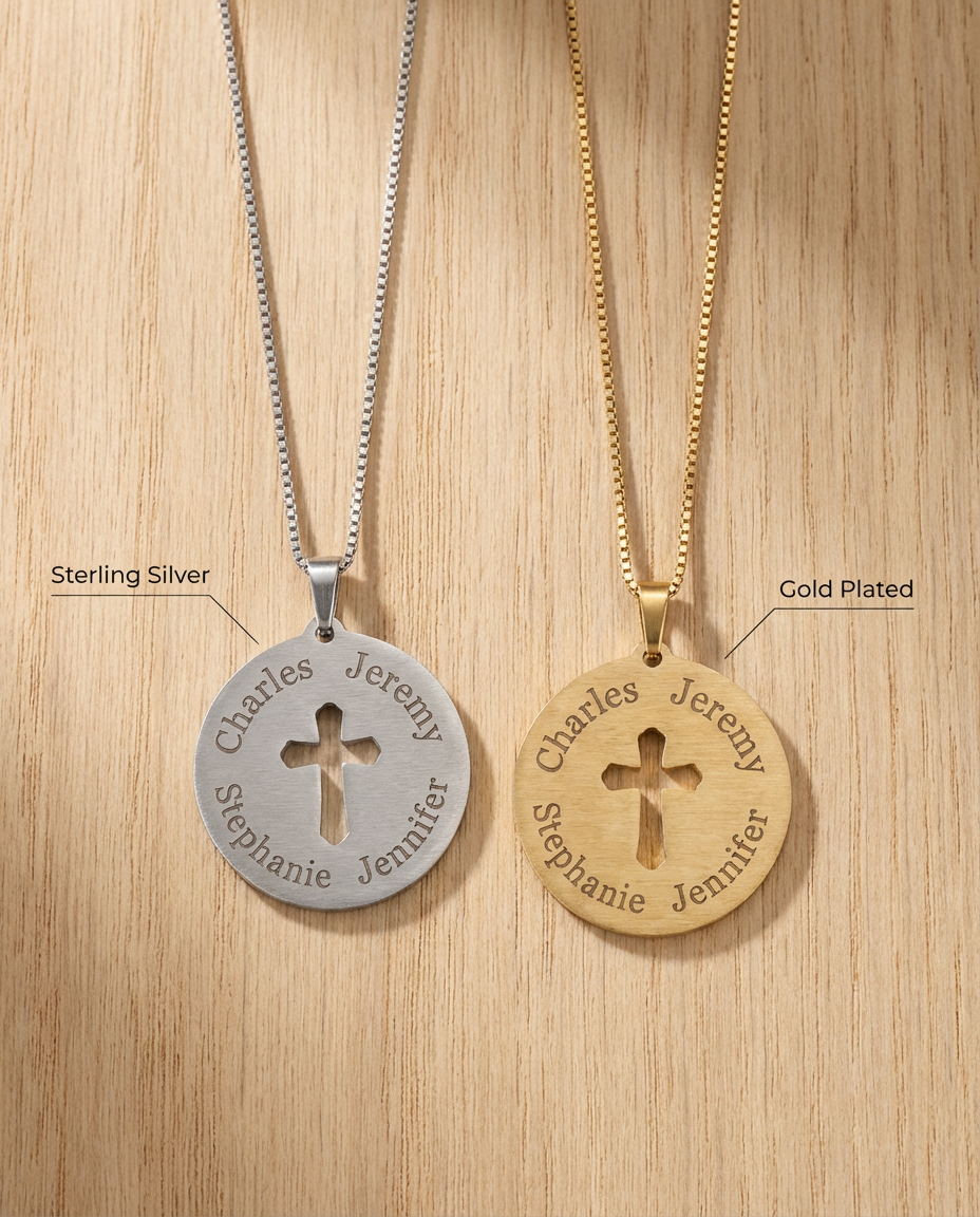 Round Cross Necklace with Names