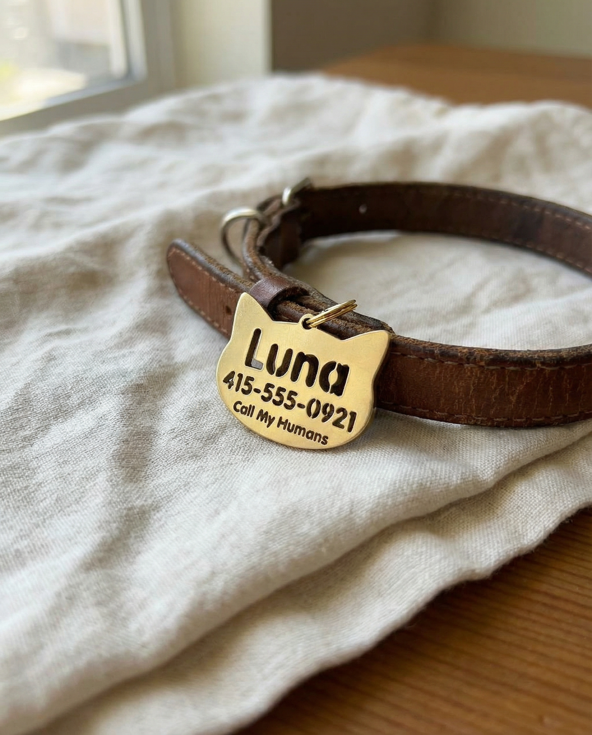 Cutout Kitty Name & Phone Tag