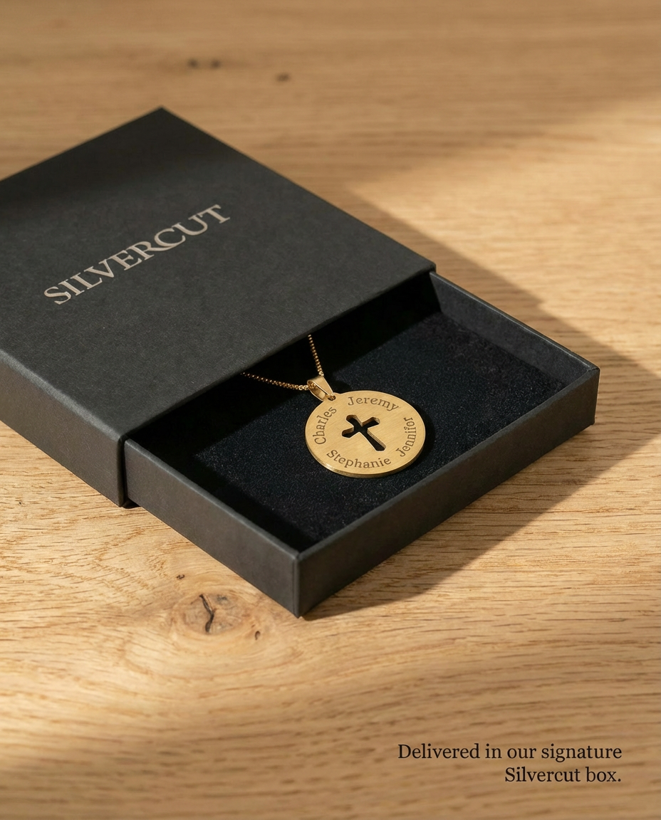 Round Cross Necklace with Names