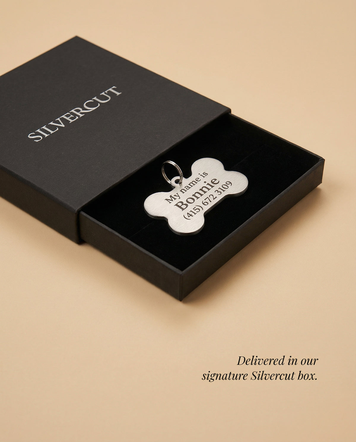 Engraved Name & Phone Bone Tag