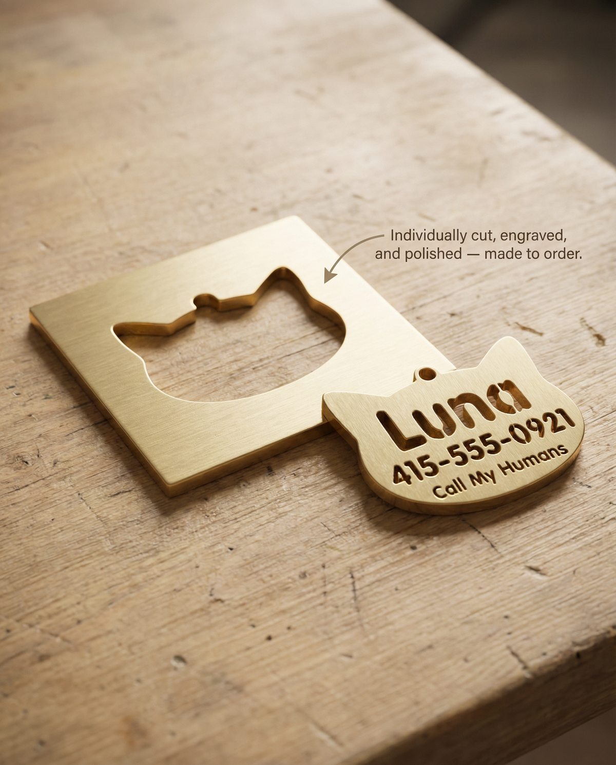 Cutout Kitty Name & Phone Tag