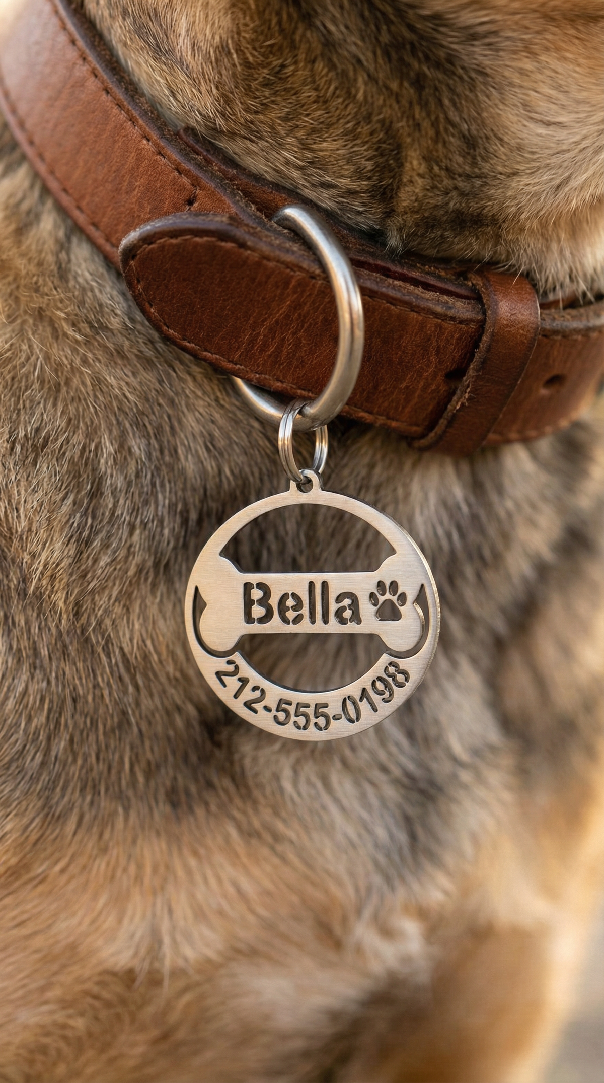 Cutout Round Name & Phone Tag