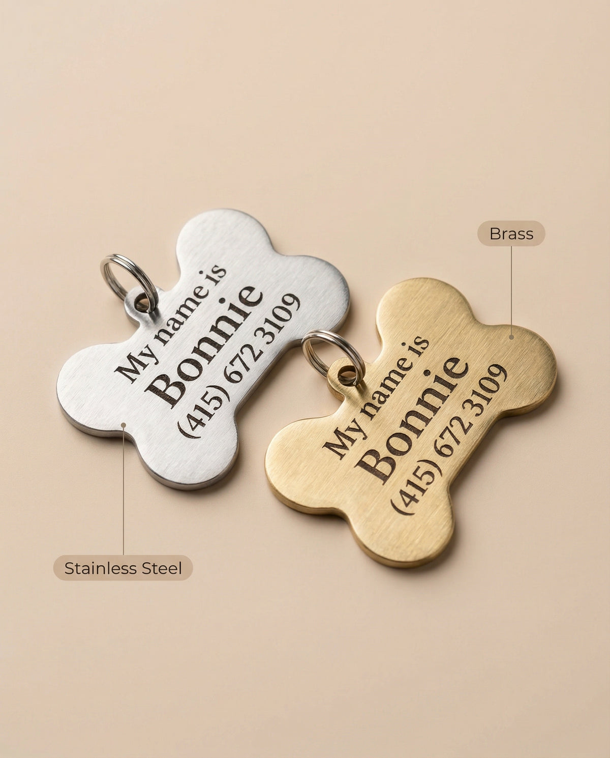 Engraved Name & Phone Bone Tag