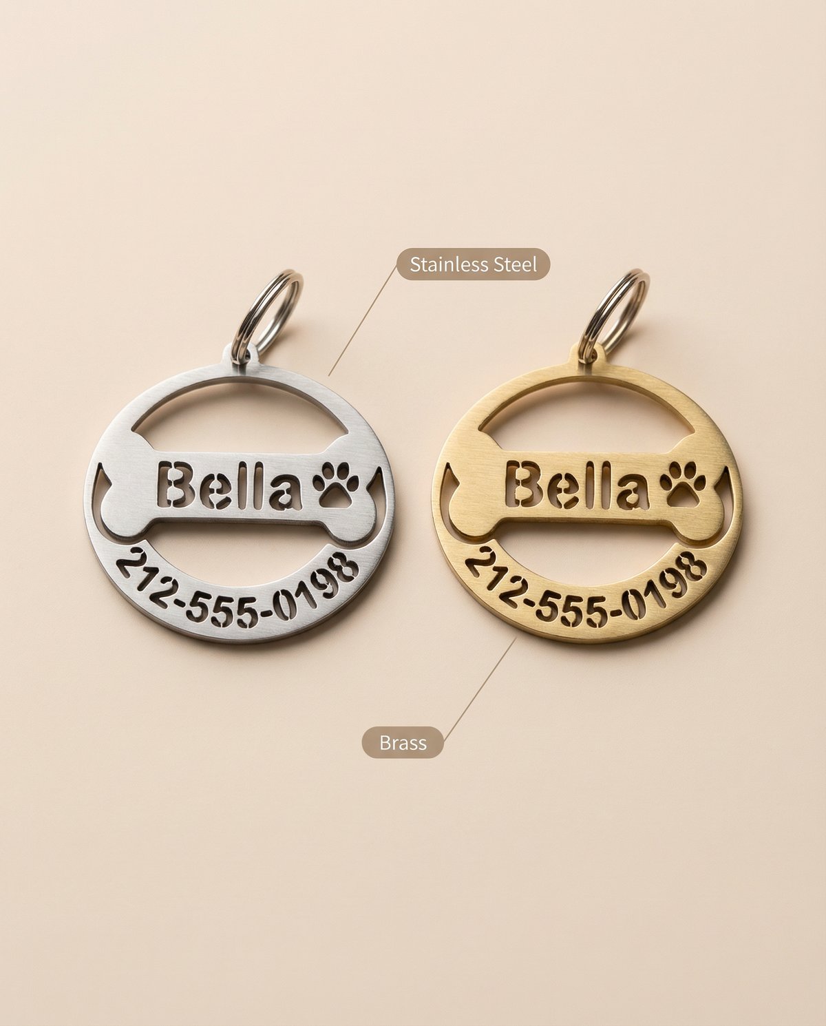 Cutout Round Name & Phone Tag