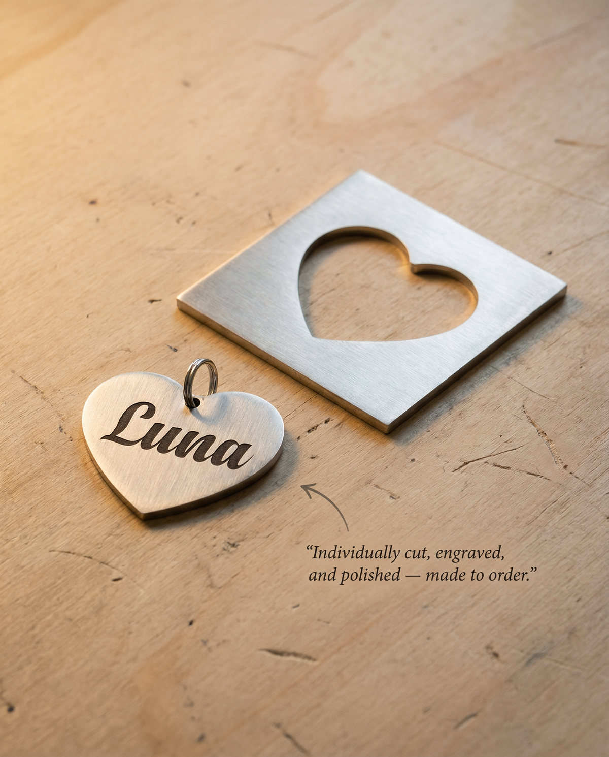 Engraved Name Heart ID Tag