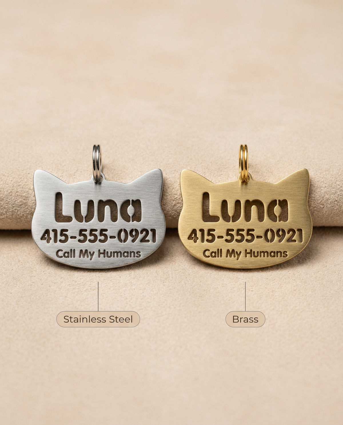 Cutout Kitty Name & Phone Tag