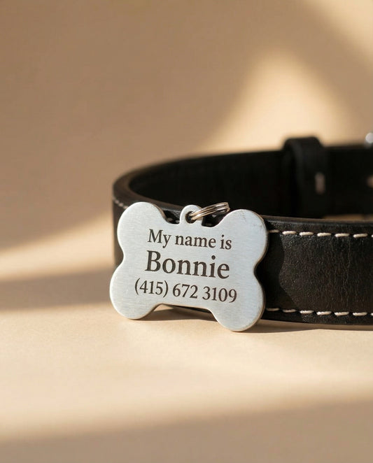 Engraved Name & Phone Bone Tag