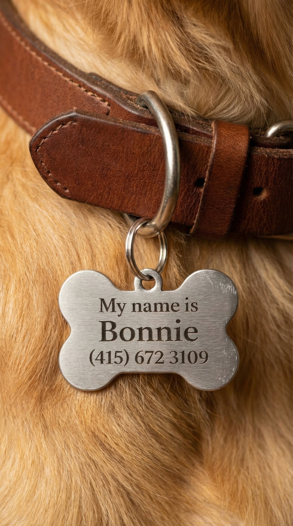 Engraved Name & Phone Bone Tag