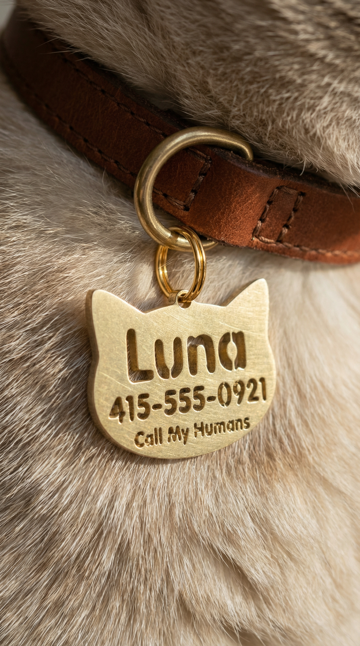 Cutout Kitty Name & Phone Tag