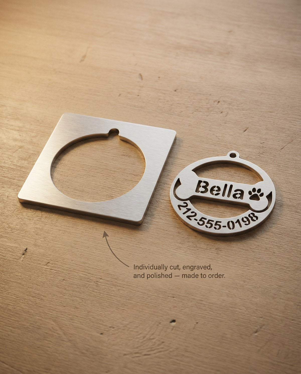 Cutout Round Name & Phone Tag