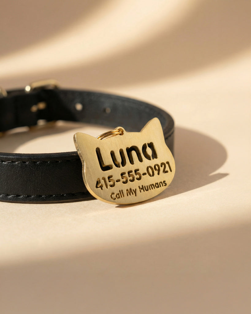 Cutout Kitty Name & Phone Tag