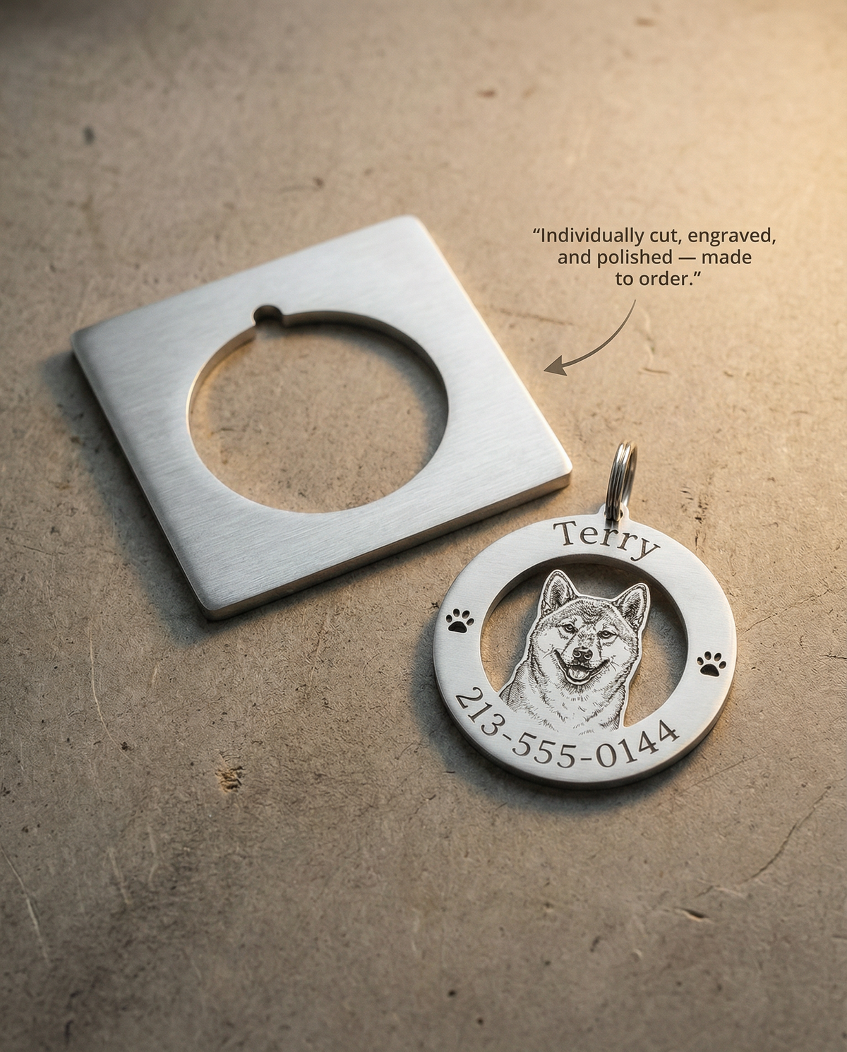 Halo Tag With Engraved Name & Phone