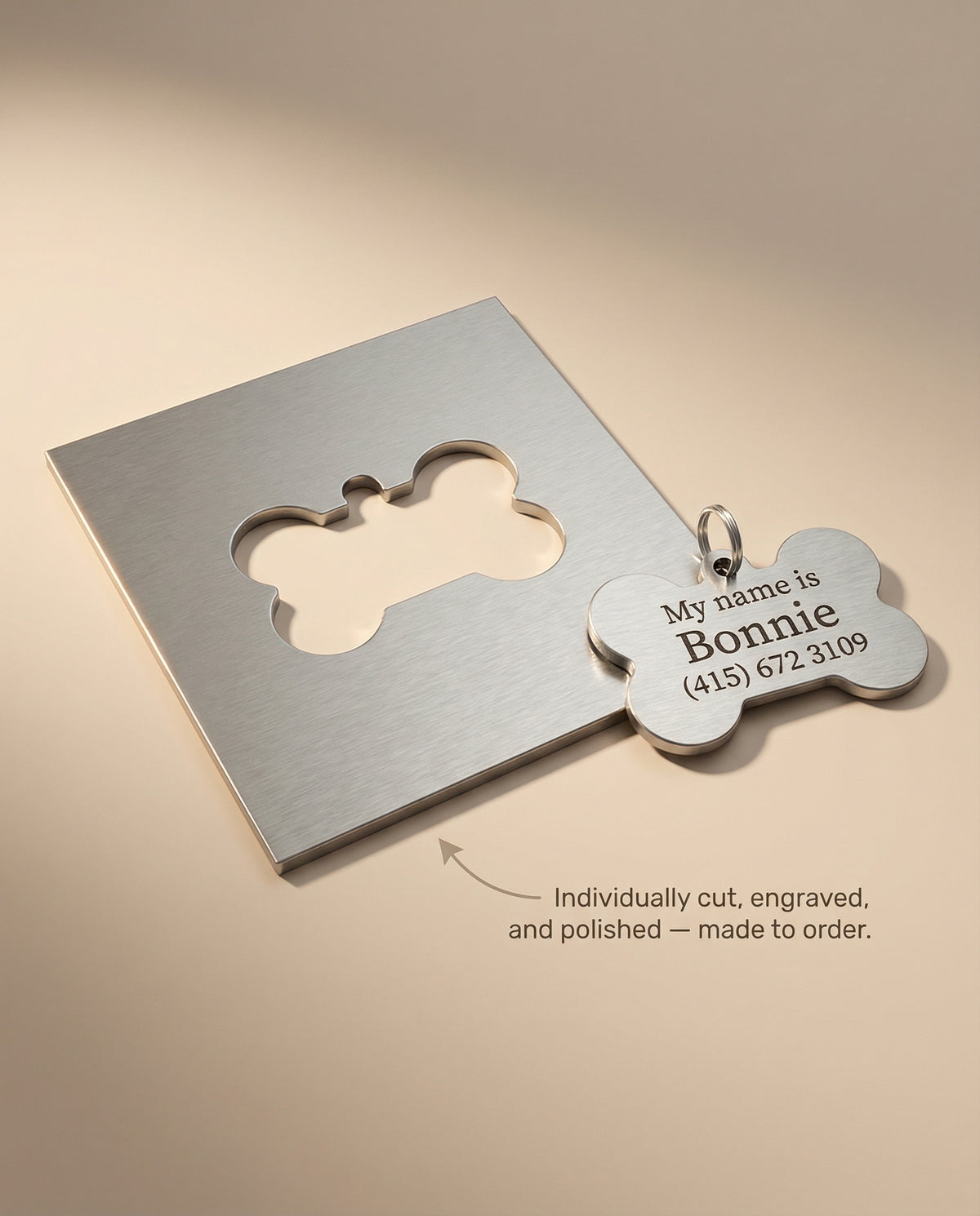 Engraved Name & Phone Bone Tag